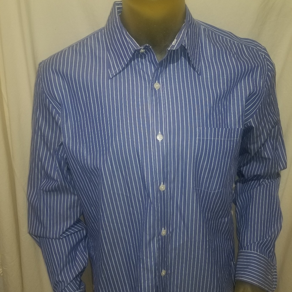 Men Large J Crew Button Down Blue Pin Stripe Shirt